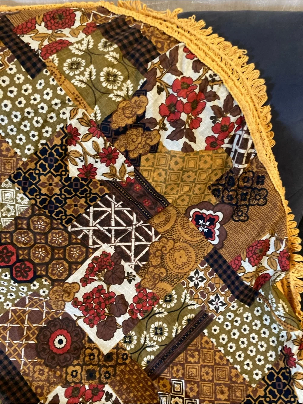 Vintage Tablecloth Round Fringe Harvest Gold MCM Vintage 50